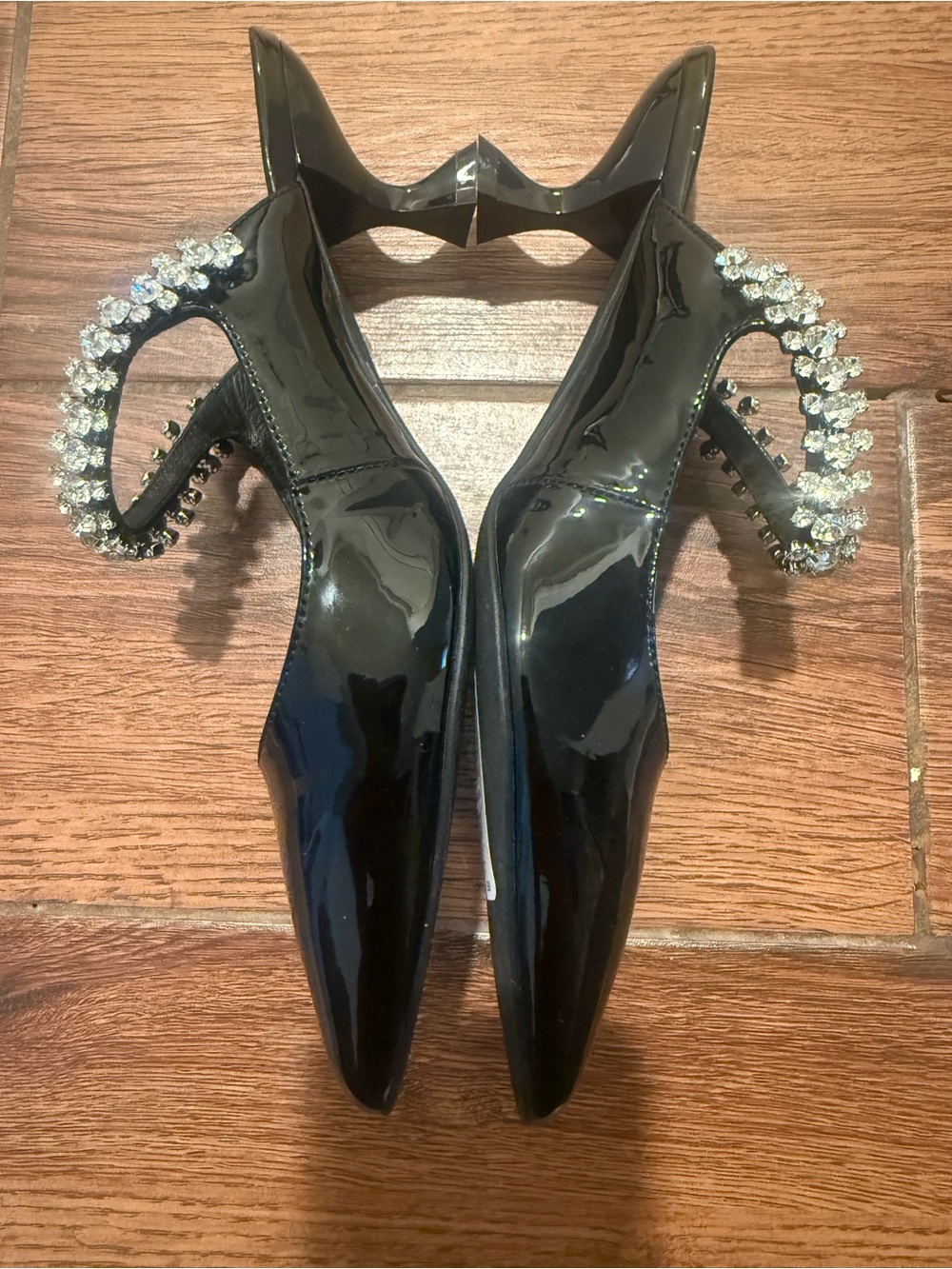 Jeffrey Campbell Black Patent Pointed Toe Mules with Crystal Strap - Picture 4 of 7